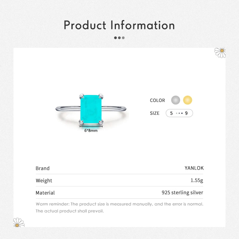 YANLOK Luxury Tourmaline Ring 925 Sterling Silver