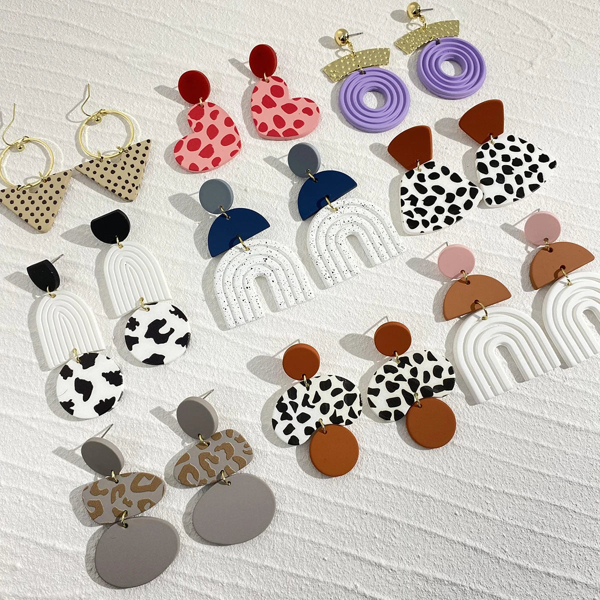 AENSOA Colorful Painted Pattern Acrylic Drop Earrings