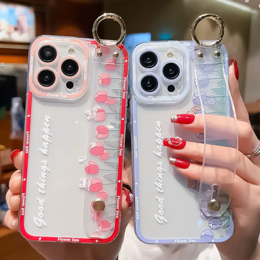 Cute Tulip Wrist Strap Case For Samsung