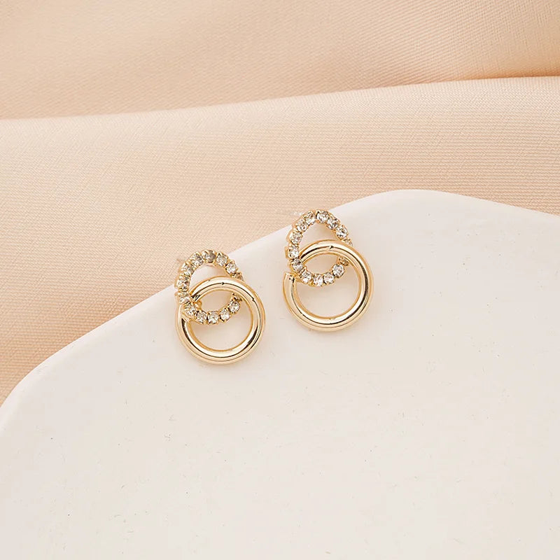 Gold Color Double Hoop Geometric Stud Earrings