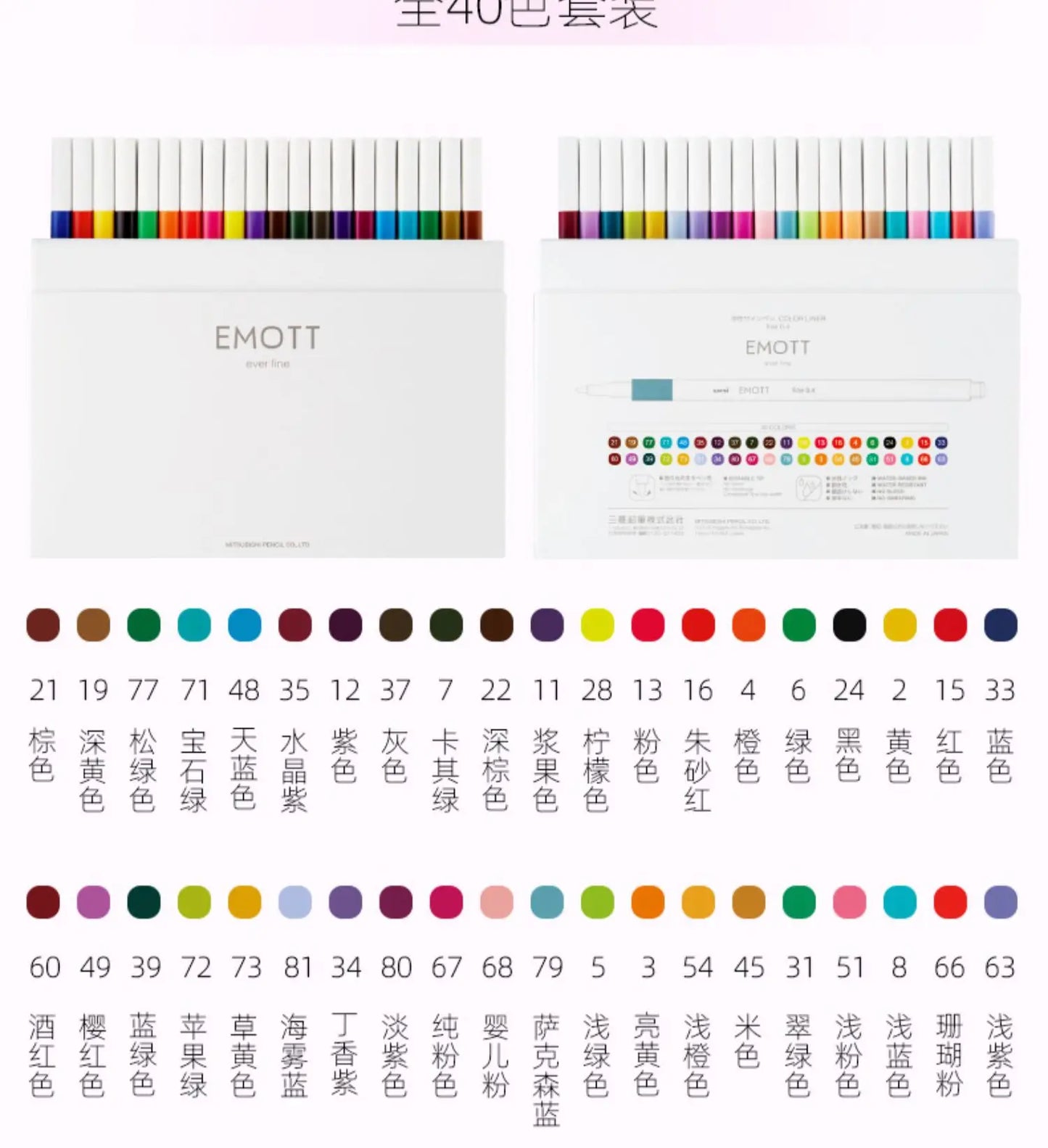 5pc Uni EMOTT Fiber Marker Pen water-based