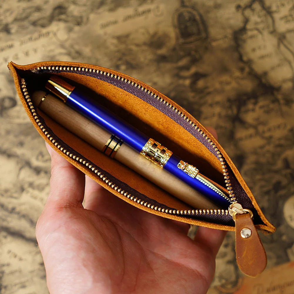Genuine Leather Handmade Zipper Pencil Case