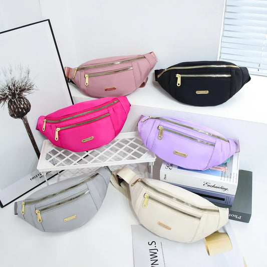 Multi-Layer Nylon Waist Bag with Adjustable Strap