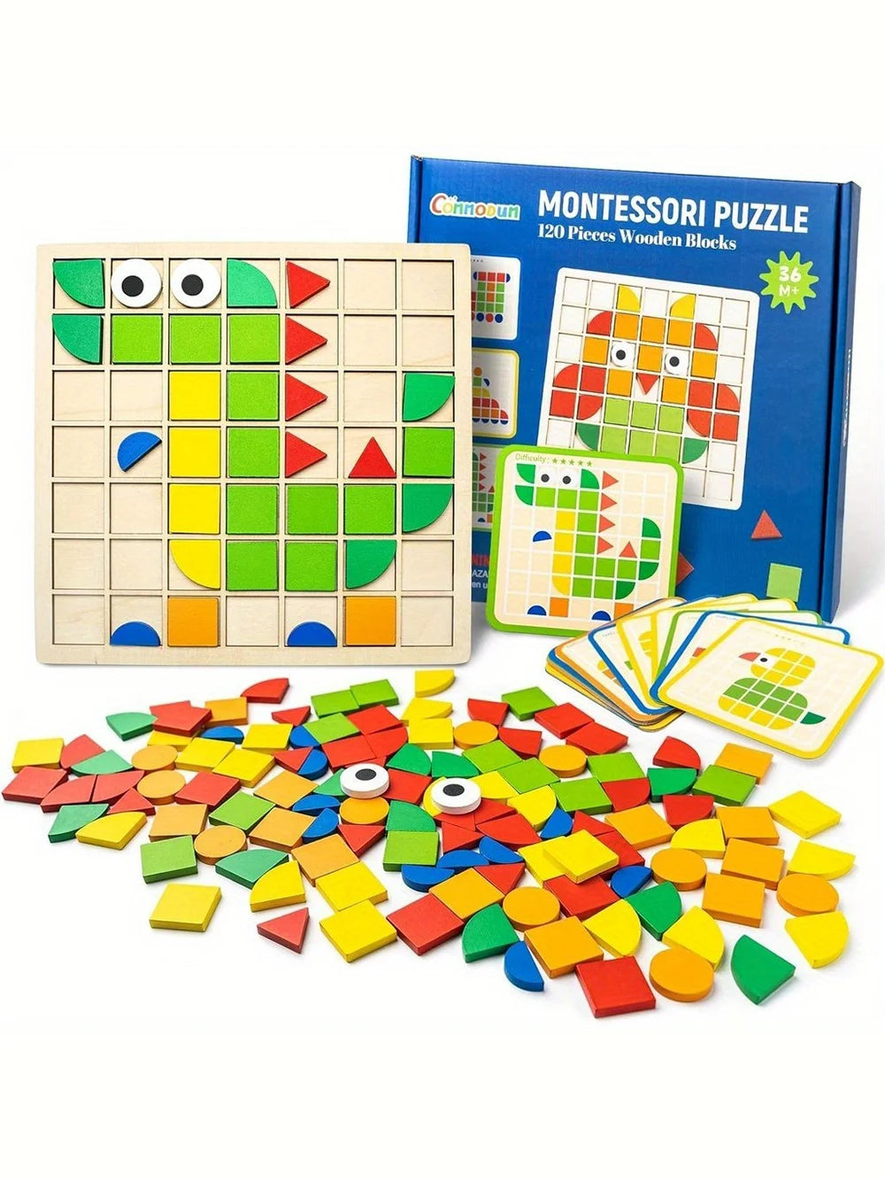 120Pcs Wooden Mosaic Puzzle Montessori Toy For Kids