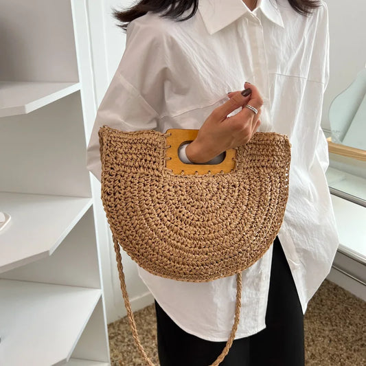 Bohemian Woven Straw Shoulder Tote Bag
