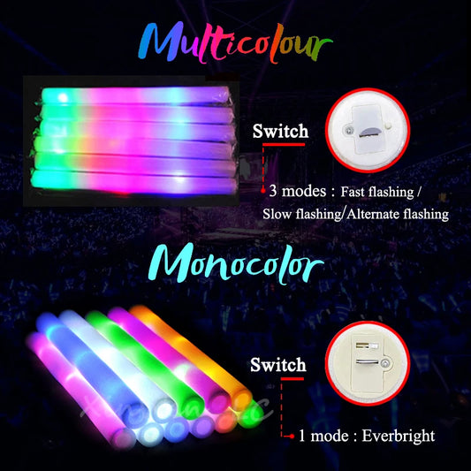 LED Flashing Foam Glow Sticks for Parties, Weddings & Events