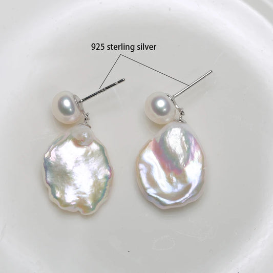 Natural Freshwater Baroque Pearl Silver Earrings