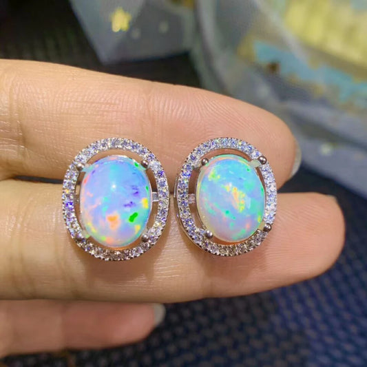 Natural Opal 925 Sterling Silver Stud Earrings