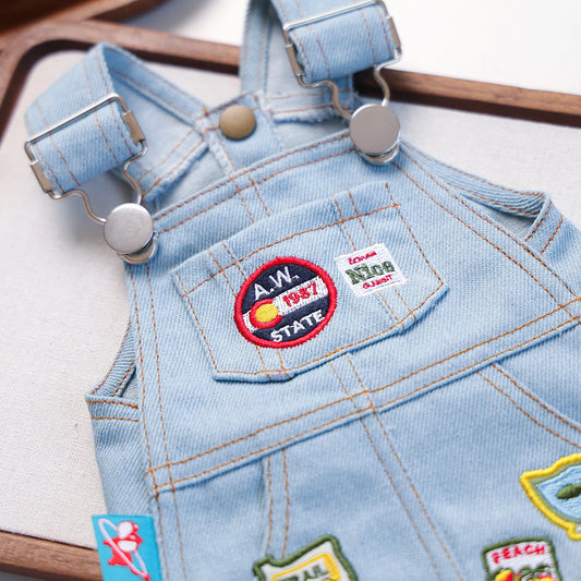 Retro Denim Pet Dress with Badge Patches