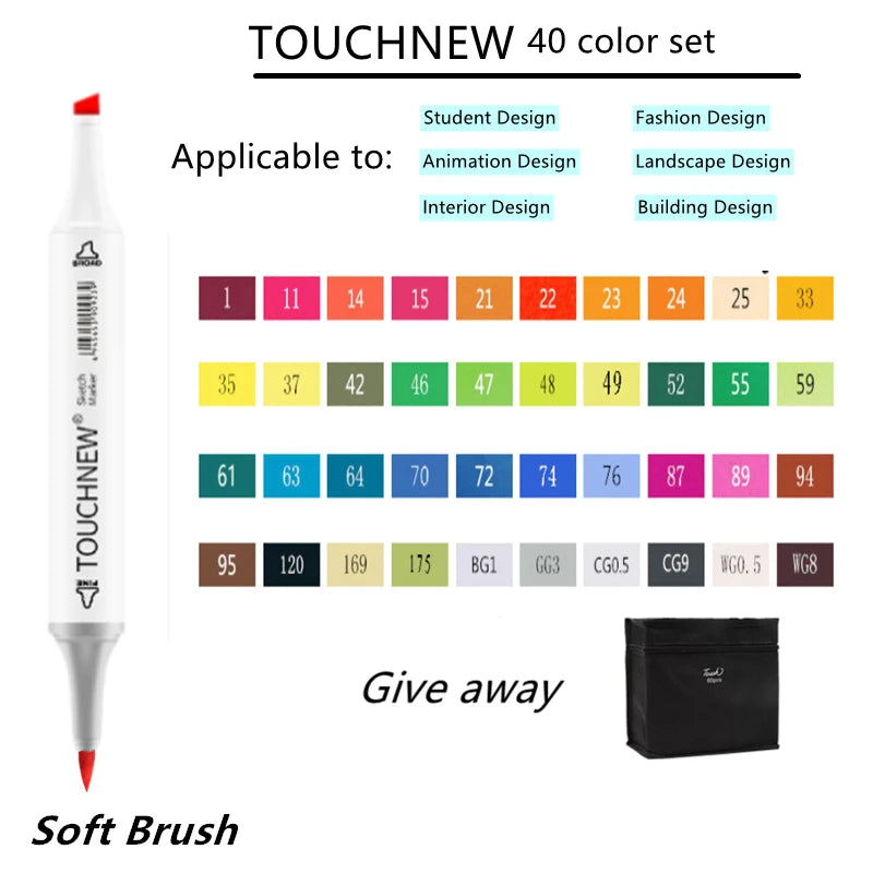 TOUCHNEW Marker 12/30/60/80/168 Colors Soft Brush Markers Pen