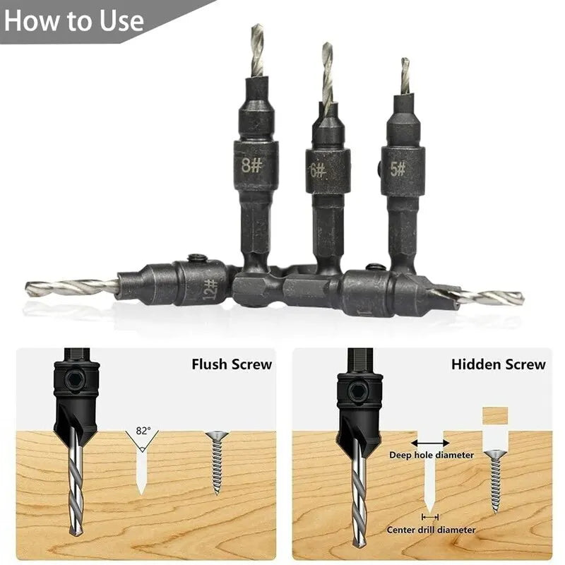 5pc Woodworking Tapper Hexagon Shank Screw