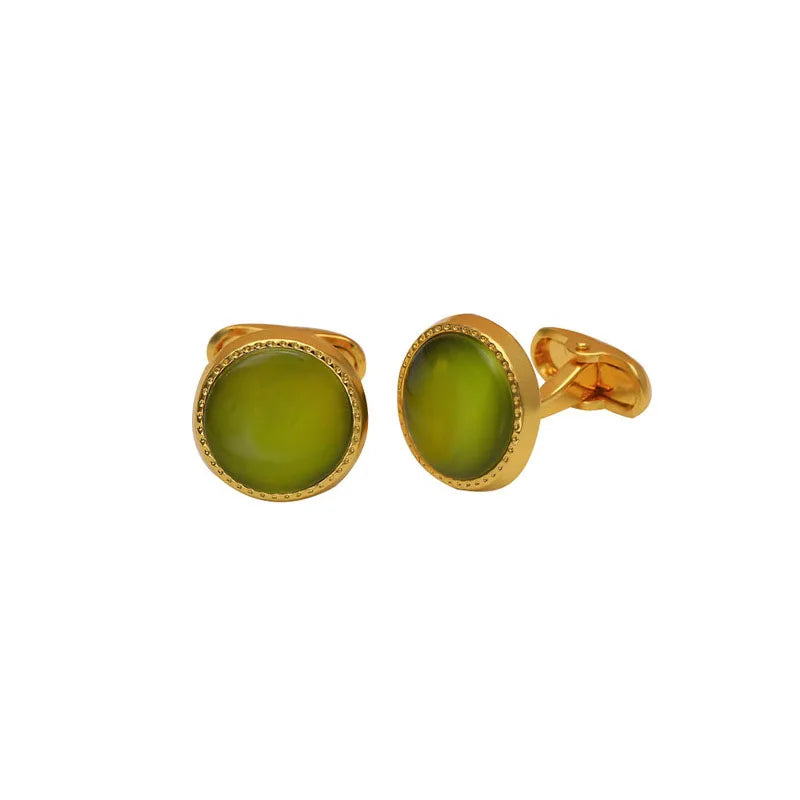 Round Gold-Tone Cufflinks with Coloured Stone
