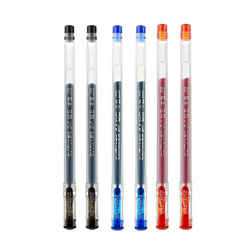 6pcs Large-capacity Ink Diamond Tip Gel Pen 0.38mm Black/Blue/Red Refill