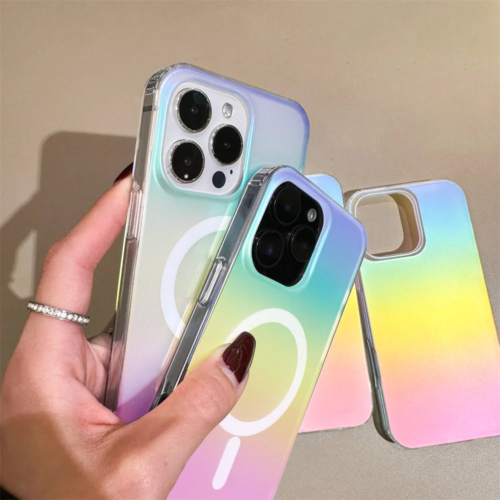 Laser Gradient Rainbow Magnetic Case For iPhone