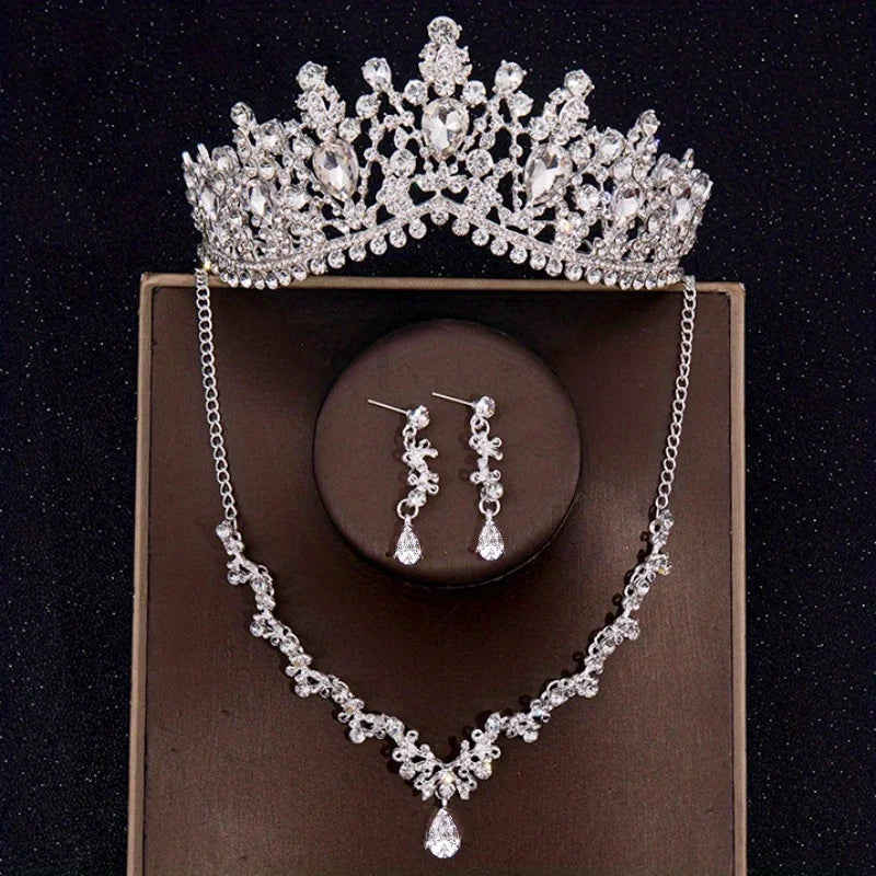 Bridal Crown Necklace Earrings Jewelry Set