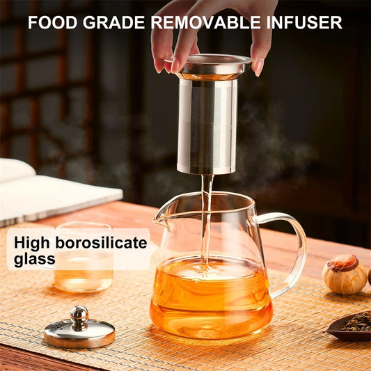 Heat-Resistant Borosilicate Glass Teapot with Stainless Steel Infuser