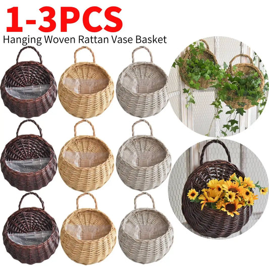 Wall Mounted Rattan Basket Hanging Planter