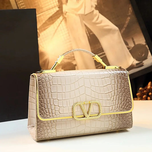 Elegant Croc-Texture Crossbody Tote Bag
