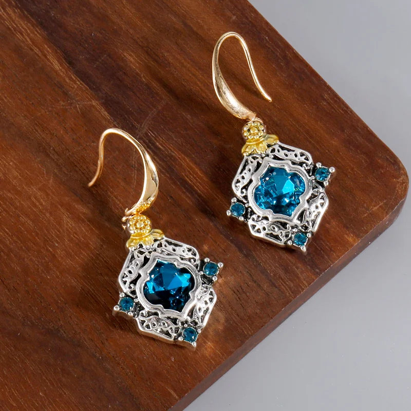 Elegant Blue Rhombus Gemstone Earrings