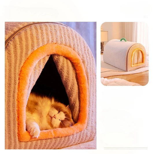 Insulated Enclosed Dog Cave Bed for Autumn & Winter