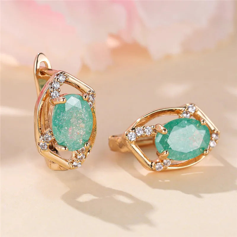 Luxury Green Stone Clip Earrings