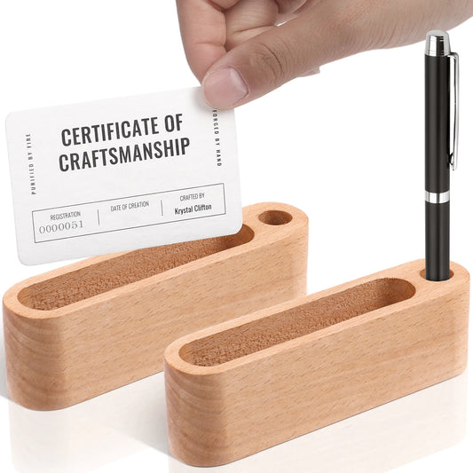 Wooden Business Card Holder Desk Organizer with Pen Slot
