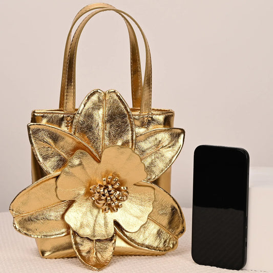 3D Floral PU Leather Bucket Handbag
