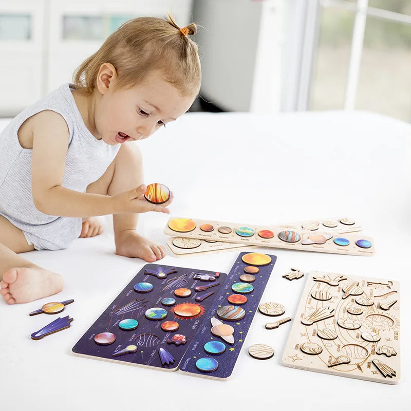 Children Montessori Wooden Solar System Planets Game