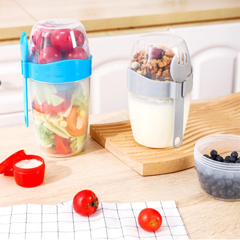 Portable Double-layer Lid with Spoon and Fork Lunch Cup