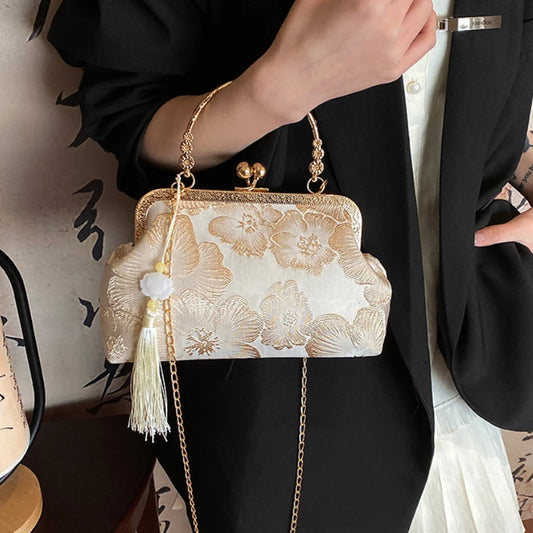 Chinese-Style Embroidered Frame Handbag with Top Handle