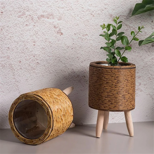 Vintage Imitation Rattan Woven Flower Shelf Planters