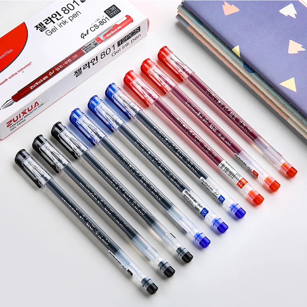 6pcs Large-capacity Ink Diamond Tip Gel Pen 0.38mm Black/Blue/Red Refill
