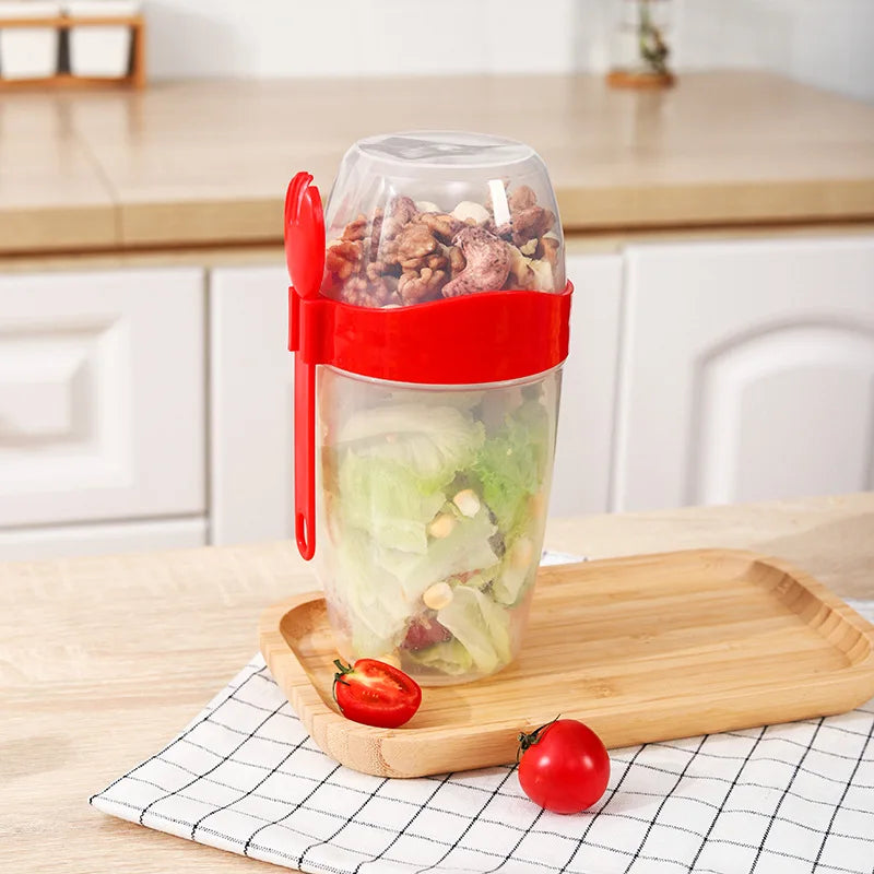 Portable Double-layer Lid with Spoon and Fork Lunch Cup