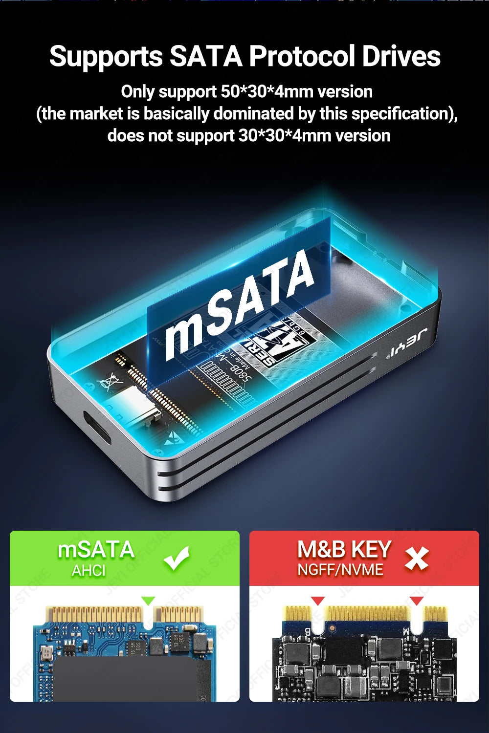 JEYI to USB 3.1 10Gbps SSD Enclosure Adapter Case with Type C Port