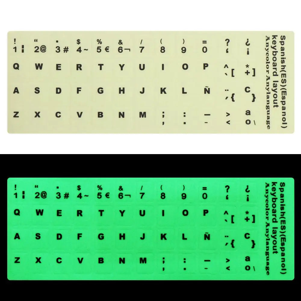 Luminous Keyboard Stickers Spanish/English/Russian/Arabic/French Language