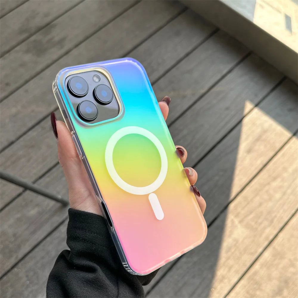 Laser Gradient Rainbow Magnetic Case For iPhone