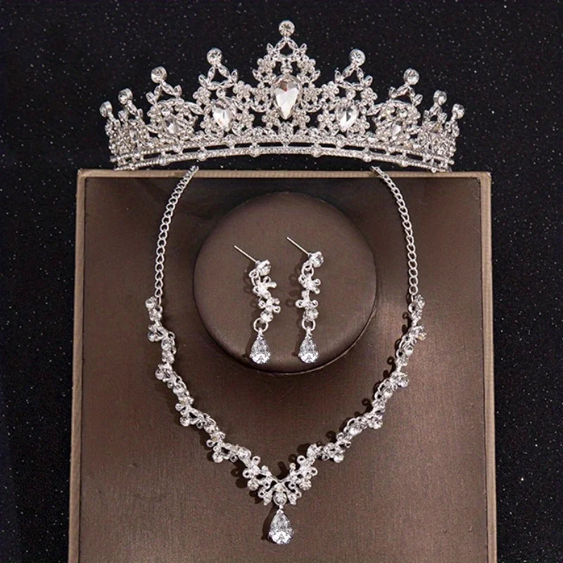 Bridal Crown Necklace Earrings Jewelry Set