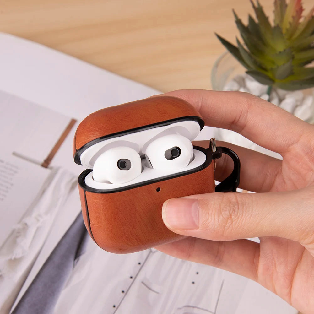 PU Leather Earphone Case For Apple AirPods With Keychain