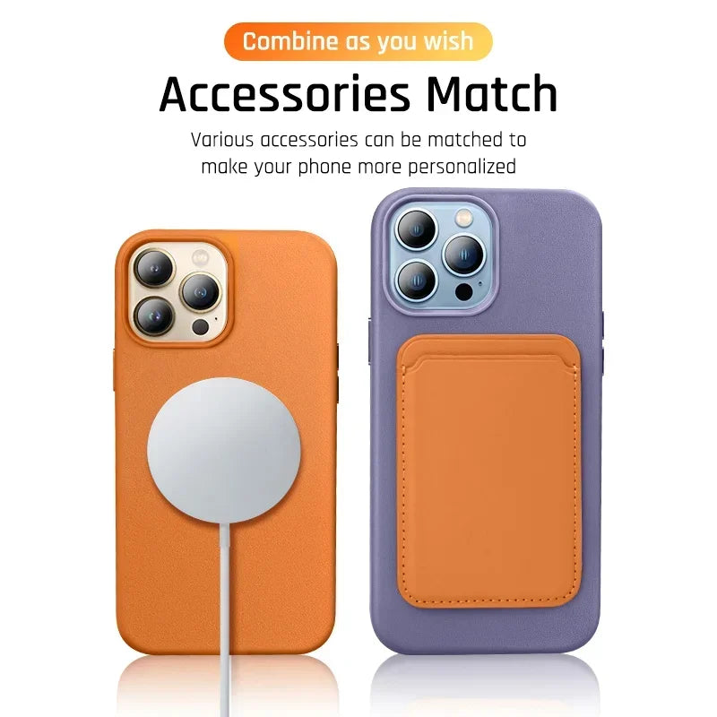 Luxury Leather Magnetic Wireless Charging Case For iPhone