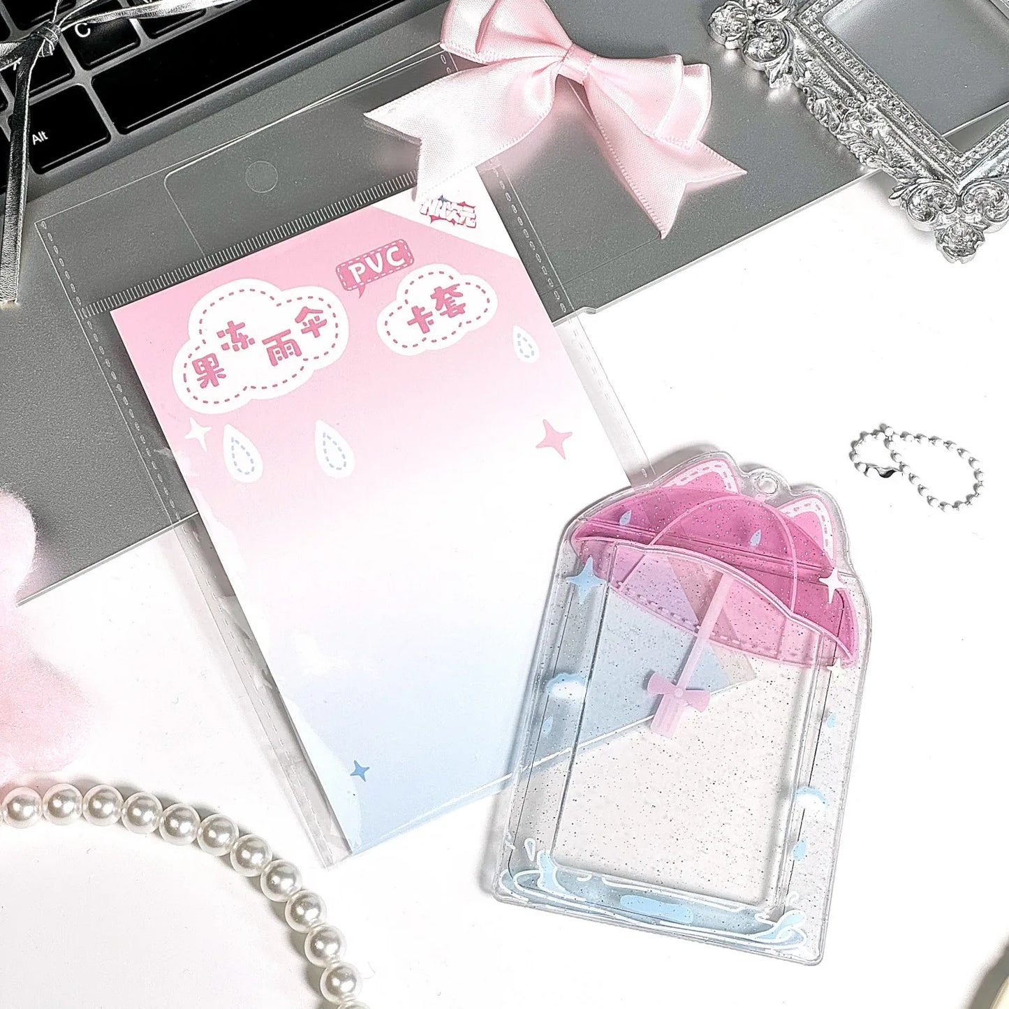Cute Photocard Holder with Bow Keychain