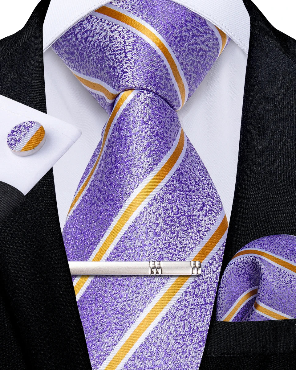 Men's Tie Set with Clip 8cm Necktie Handkerchief Cufflinks