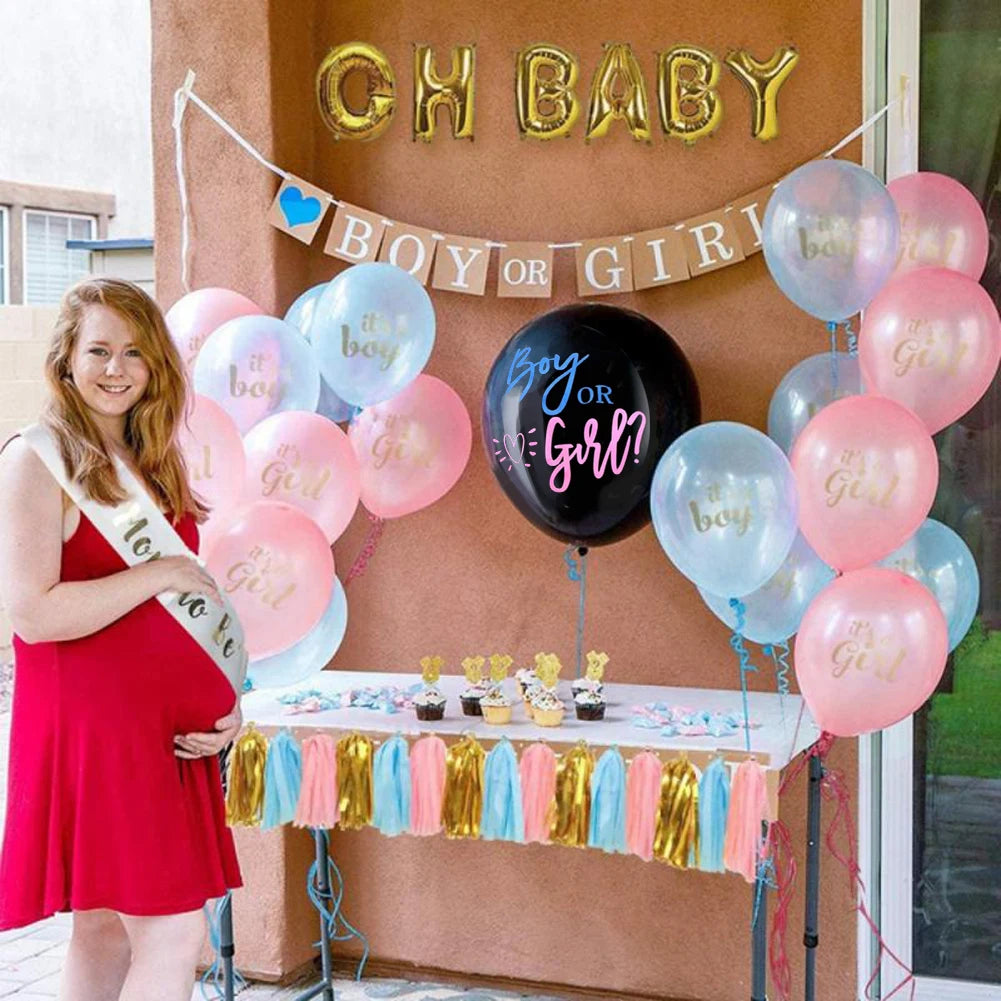 1 Set Giant Boy Or Girl Gender Reveal Black Latex Balloon