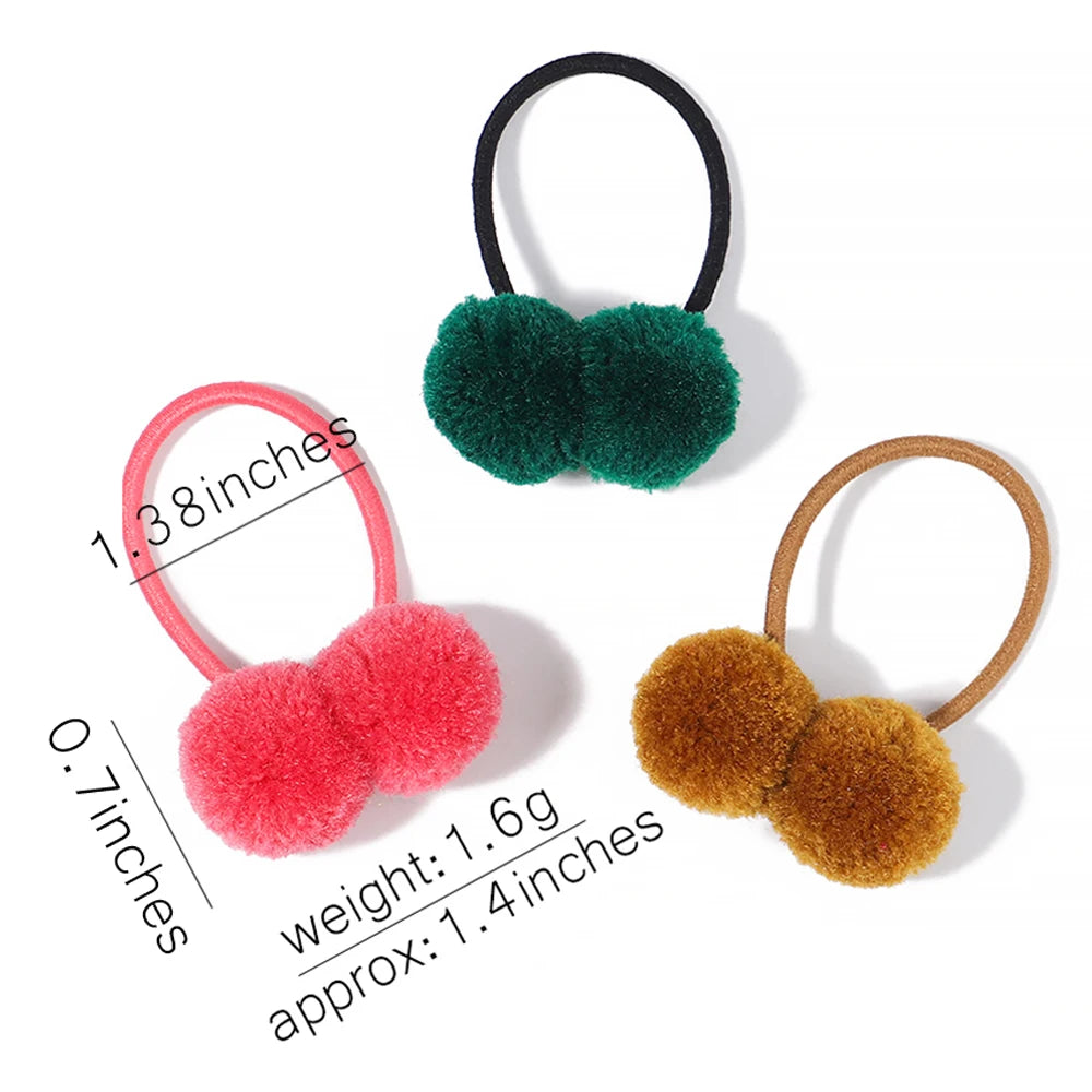 5Pcs/lot Girls Double Plush Ball Hair Ropes Set