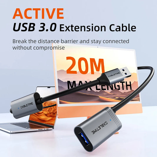 CABLETIME USB 3.0 Active Extension Cable – Male to Female