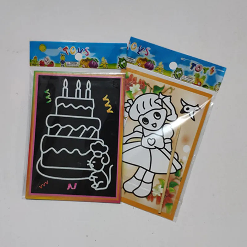 5-10Pcs Scratch Art Paper With Drawing Stick