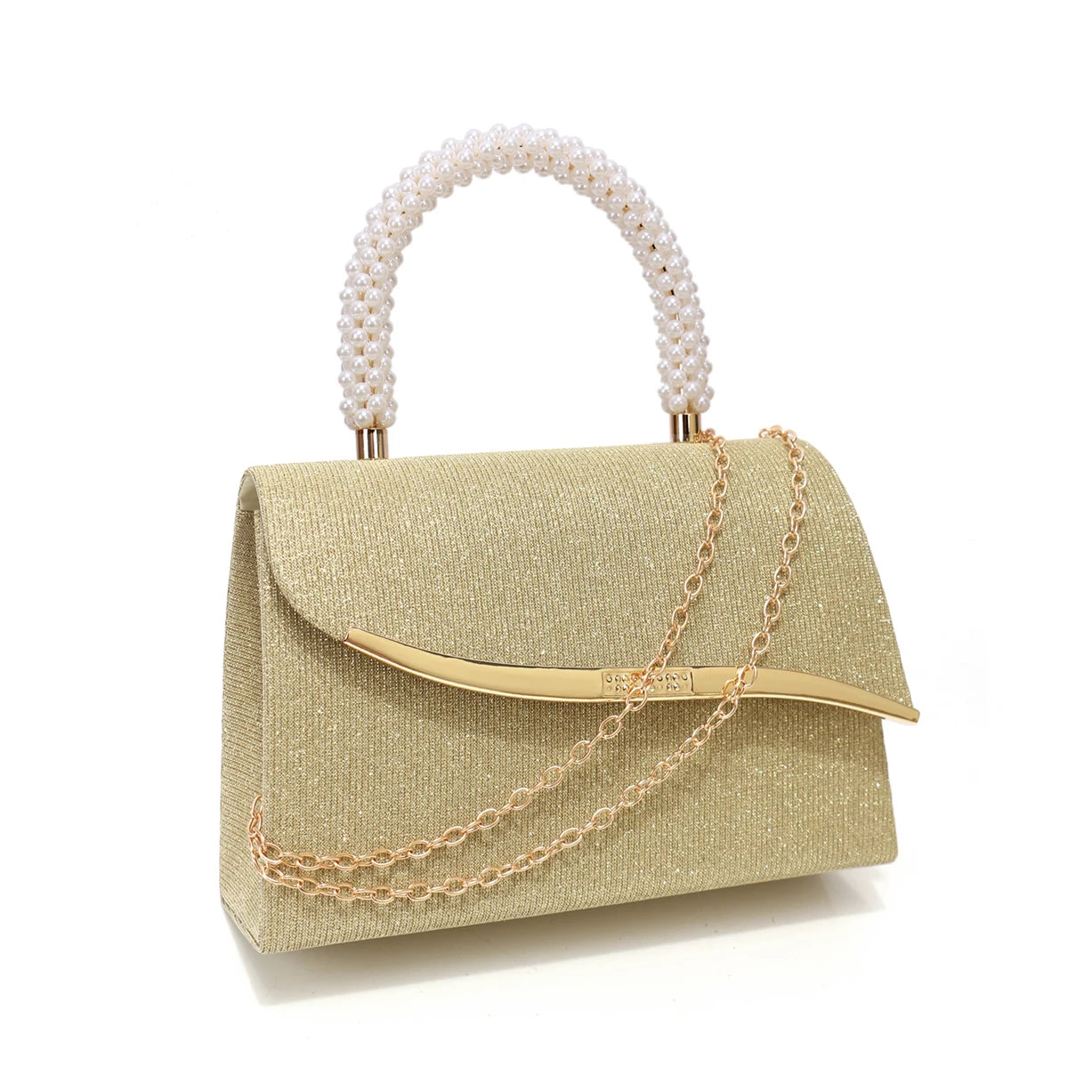 Metal Pearl Glitter Evening Clutch Bag