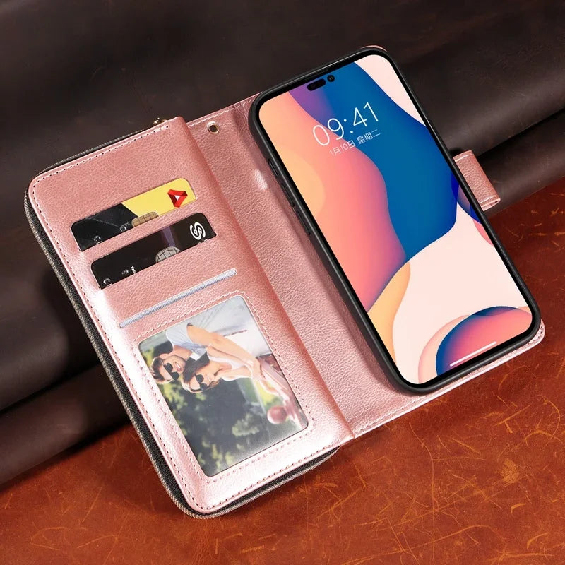 9 Card Slots Leather Case Cover for iPhone