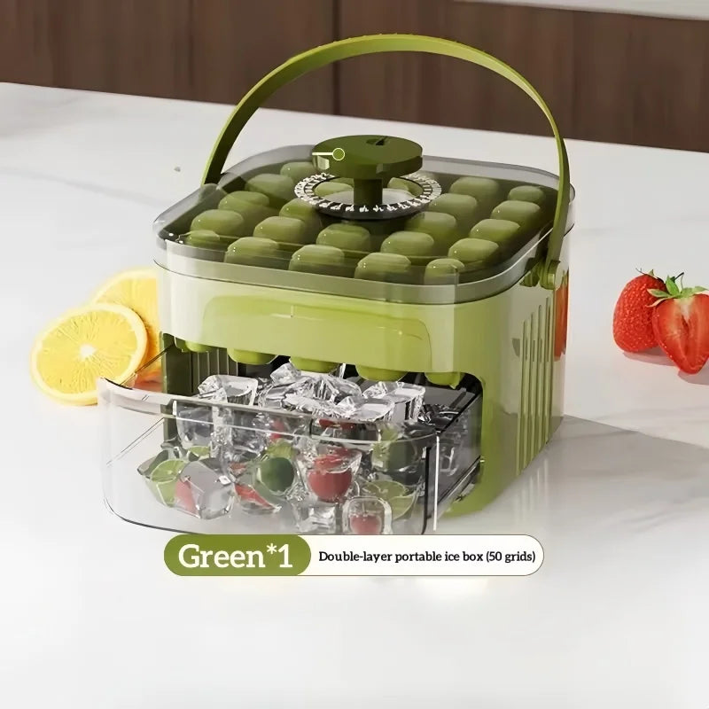 50-Grid Press Ice Cube Maker with Storage Box