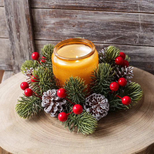 Christmas Pine & Berry Candle Ring Wreath
