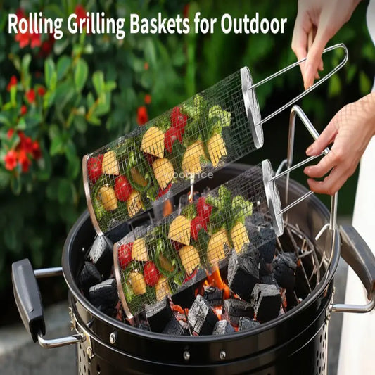 Stainless Steel Rolling BBQ Grill Basket